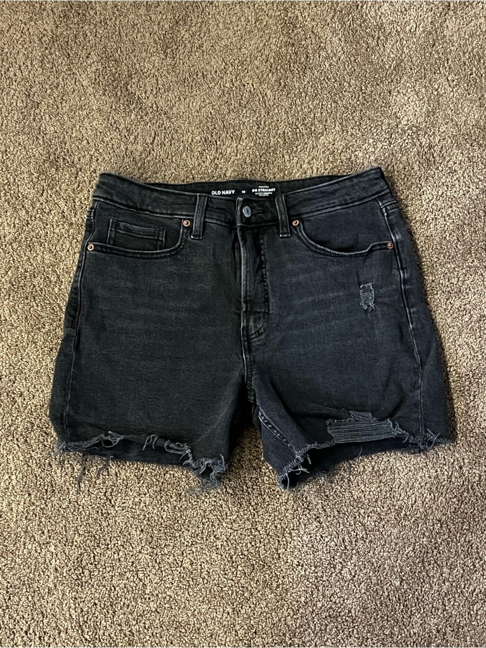Old Navy High Rise OG Straight Black Distressed Cutoff Jean Shorts